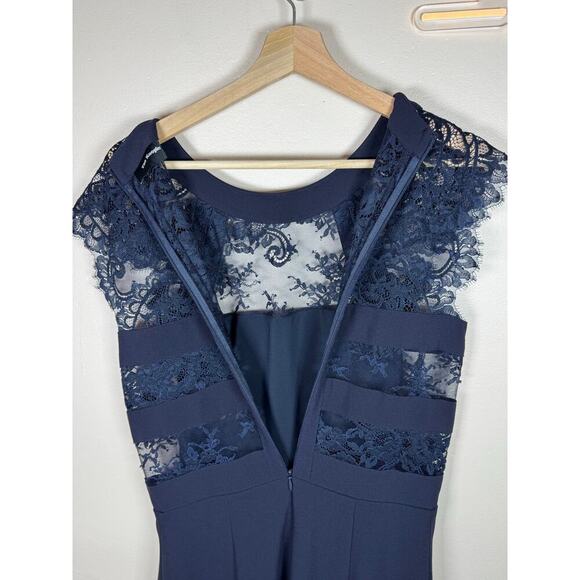 The Kooples Navy Blue Lace Panel Cut Out Crepe Sheath Mini Dress Formal Party S - Picture 9 of 14